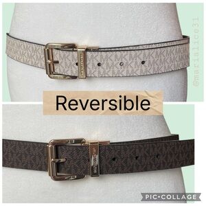 Michael Kors Reversible Logo Buckle Belt in Beige and Brown